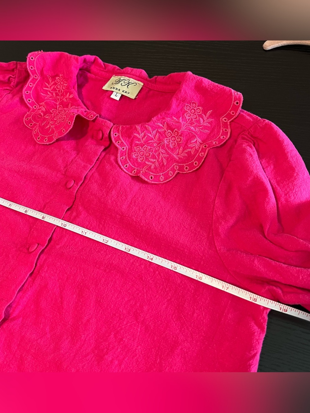 Anna Kay Women’s Pink Collared Embroidered Button Up Long Sleeve Top Large - Picture 9 of 10